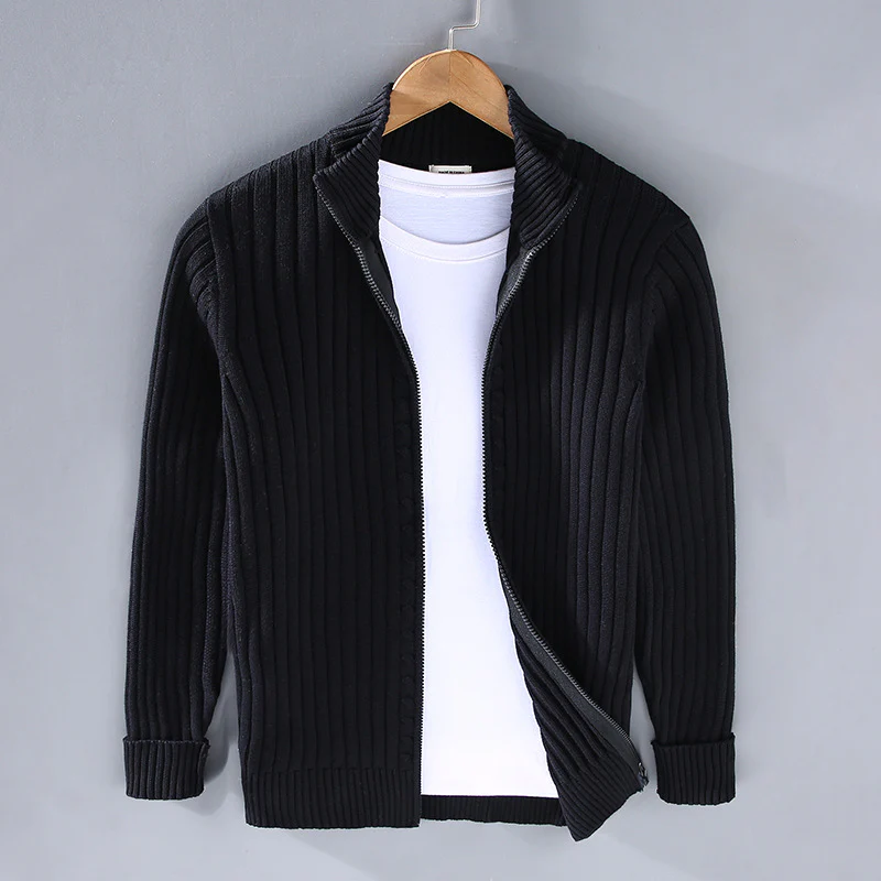Pietro | Cardigan slim fit a coste con zip per uomo
