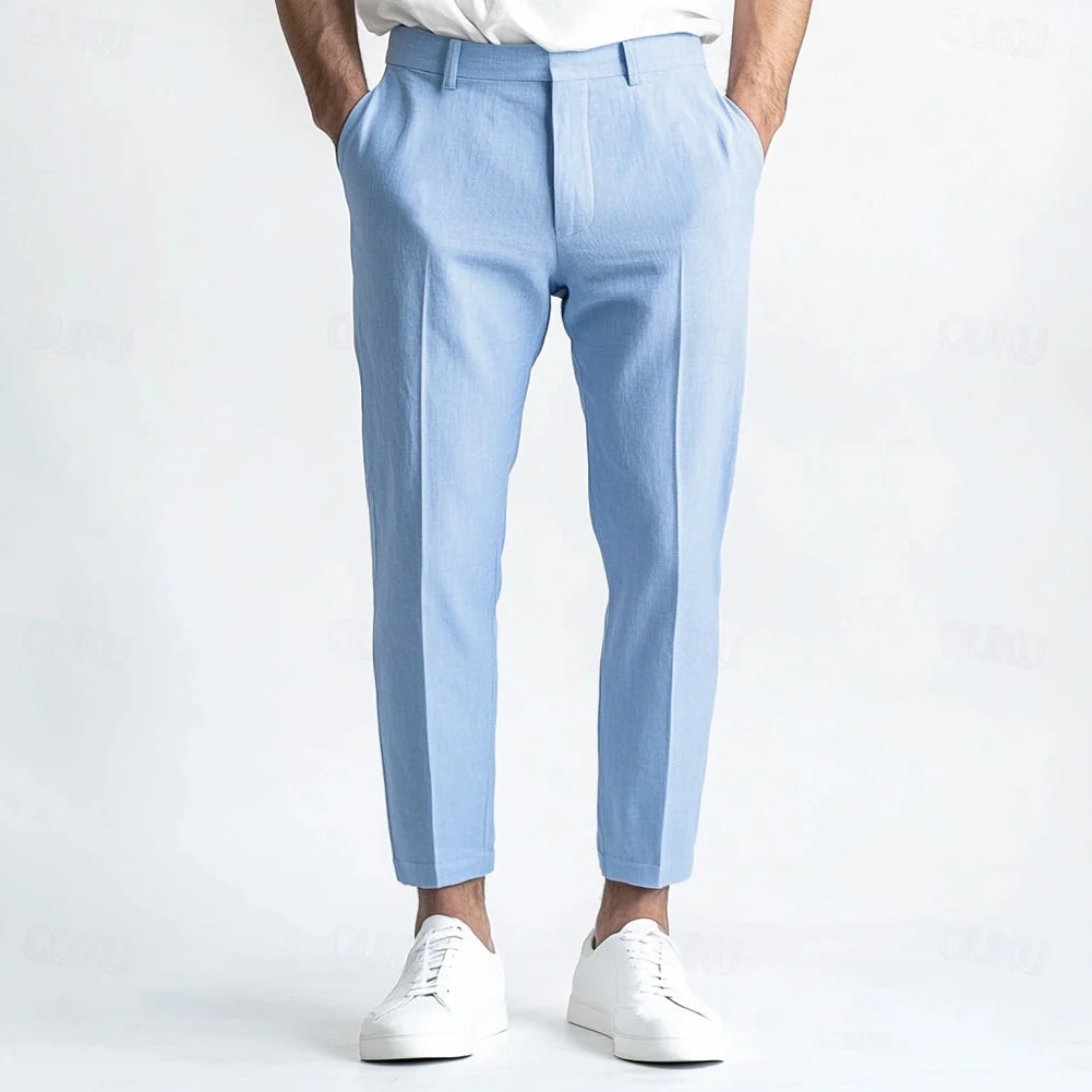 Pantaloni da uomo in lino dritti estivi traspiranti
