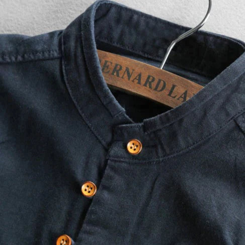 Camicia Slim Fit  con Collo alla Francese e Maniche Lunghe