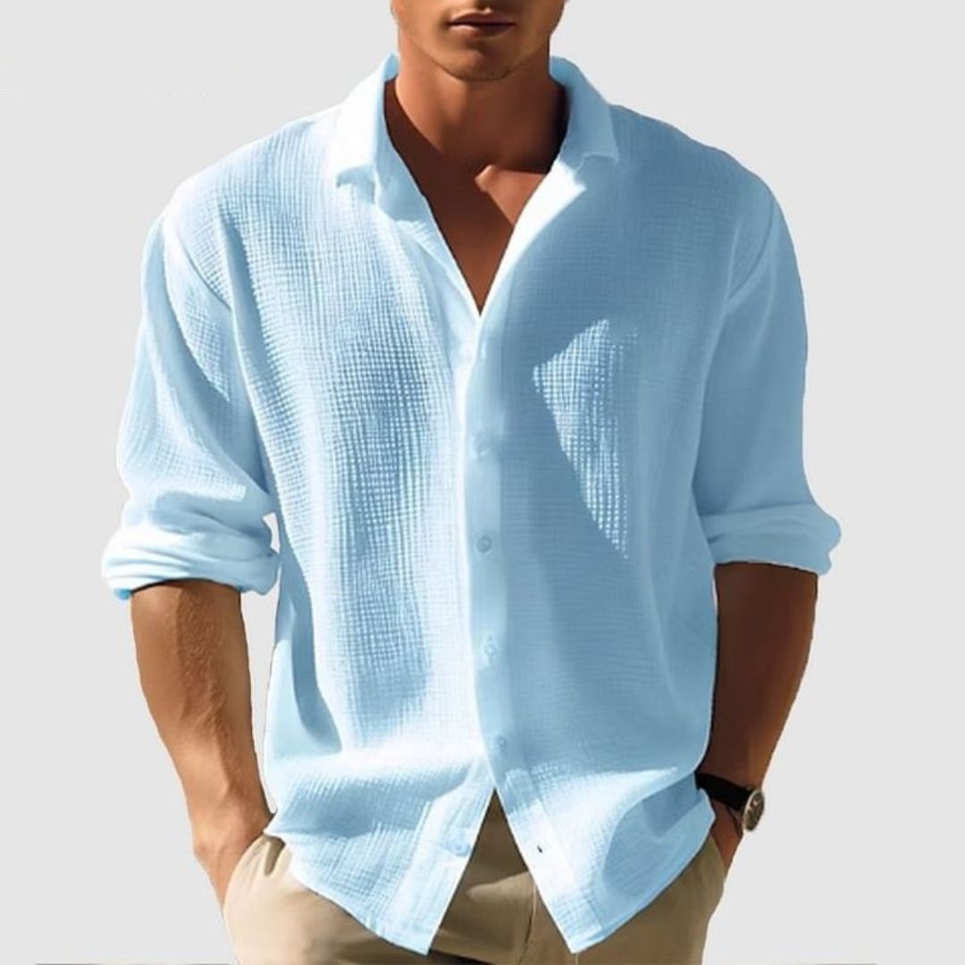Camicia Uomo Cotone Casual a Maniche Lunghe