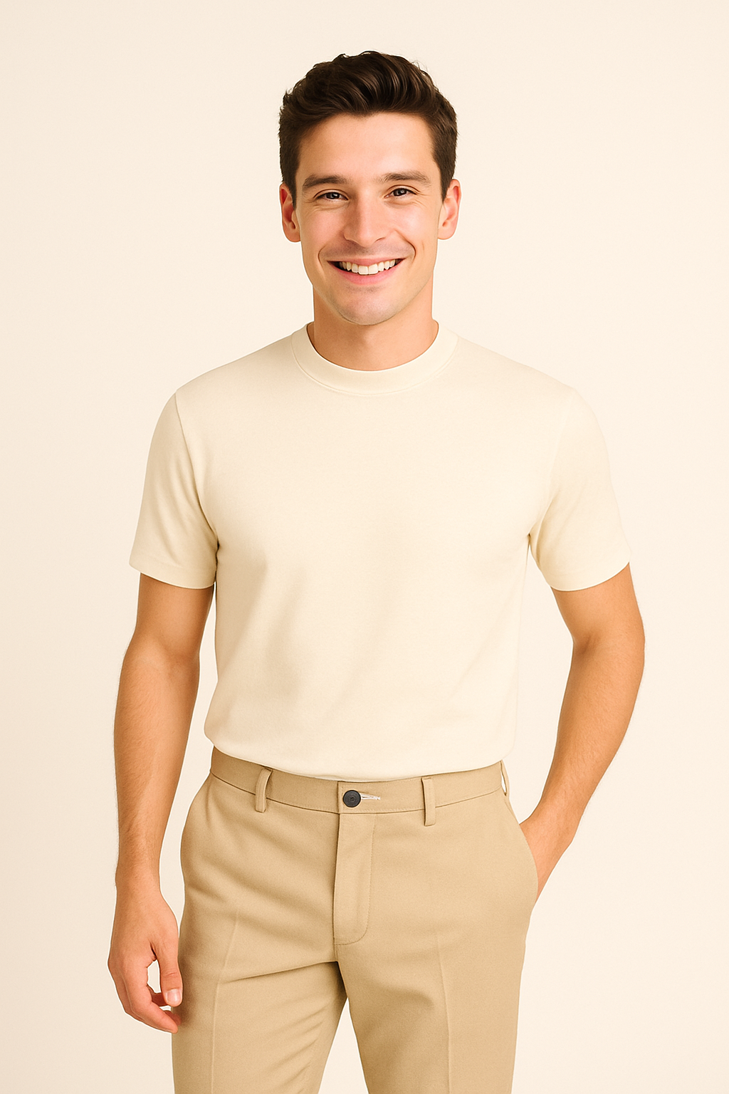 Maglia Girocollo Beige Morbidezza Suprema