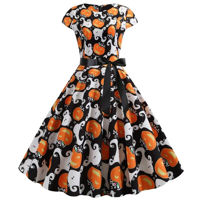 Vestito Costume di Halloween con Stampa di Zucca Carina | Midi